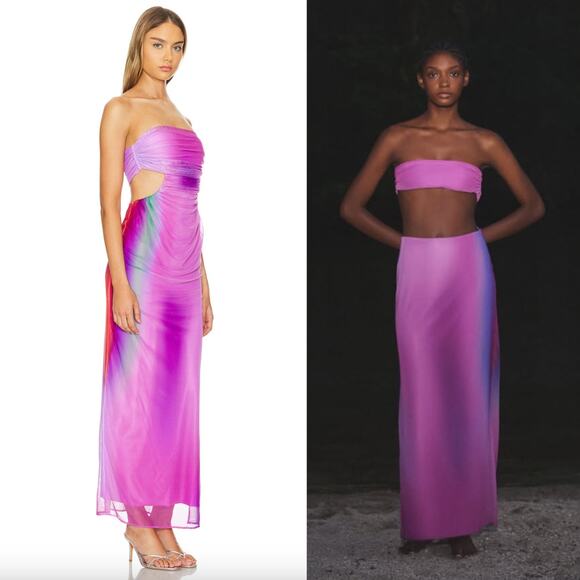 Baobab | Lila Dress in Enchanted Purple Reversible Ombre Mesh Tube Midi XS - Picture 1 of 16